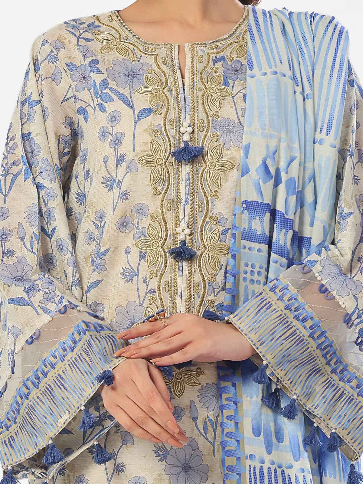 3PCs Embroidered Pret & Unstitched Suit Masoori Lawn Blue