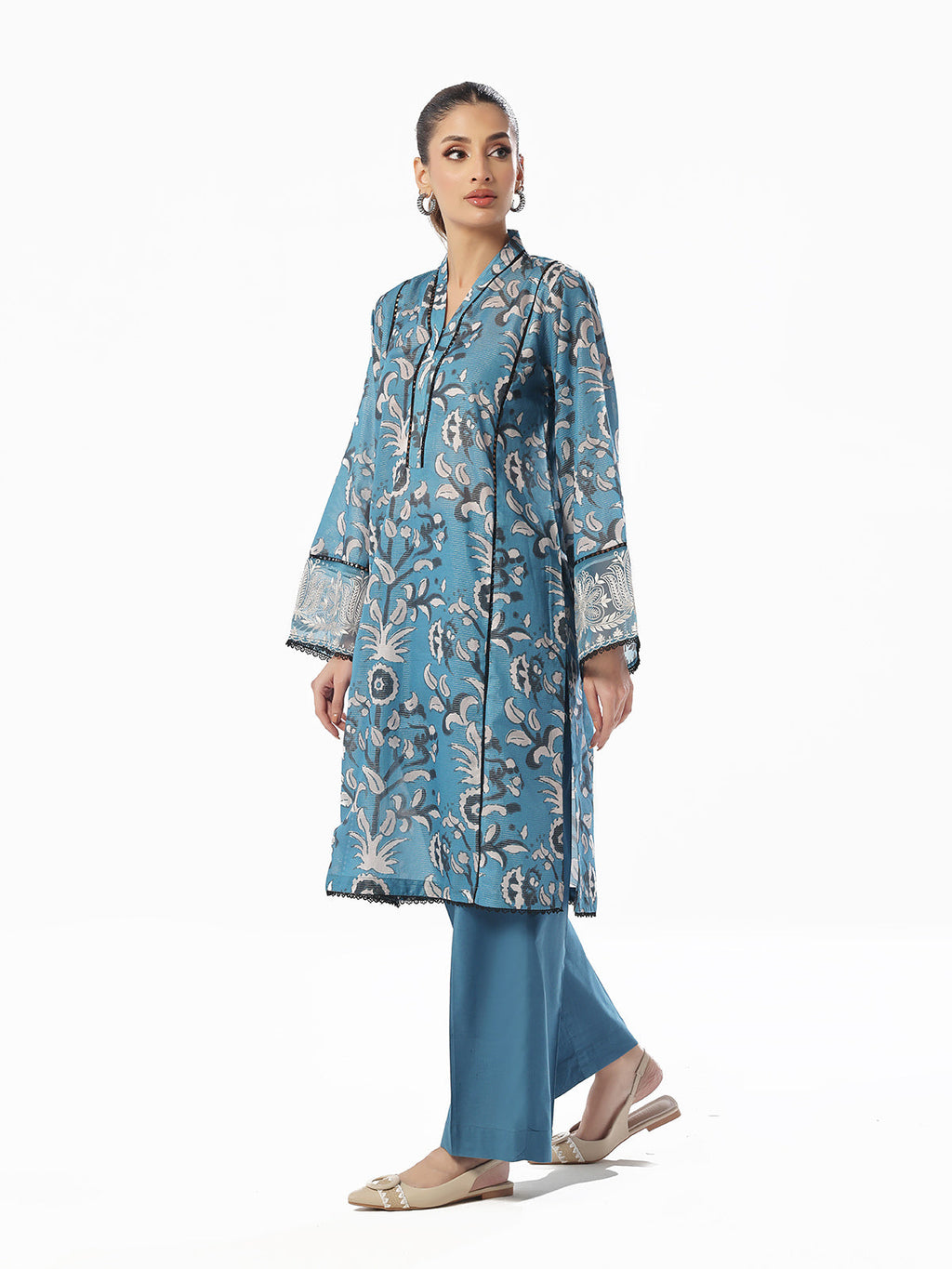2Pc Embroidered Pret Shirt Trouser Maisoori Lawn Blue - OWE2P-2412042