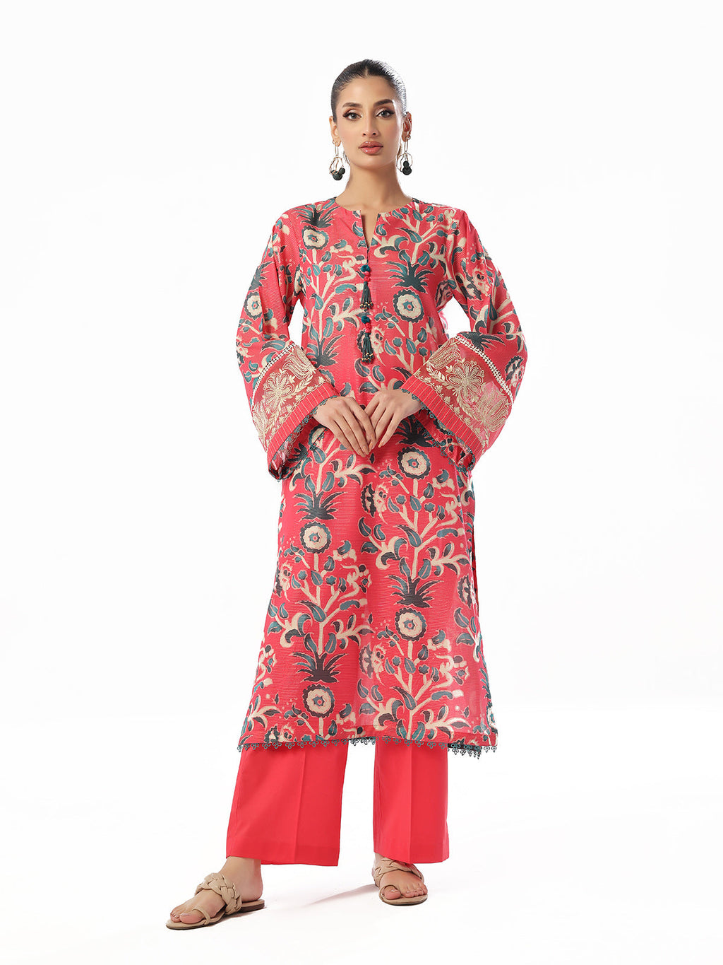 2PC Embroidered Unstitched Shirt Trouser Masoori Lawn Pink & Red - OLE2PT-6310-B