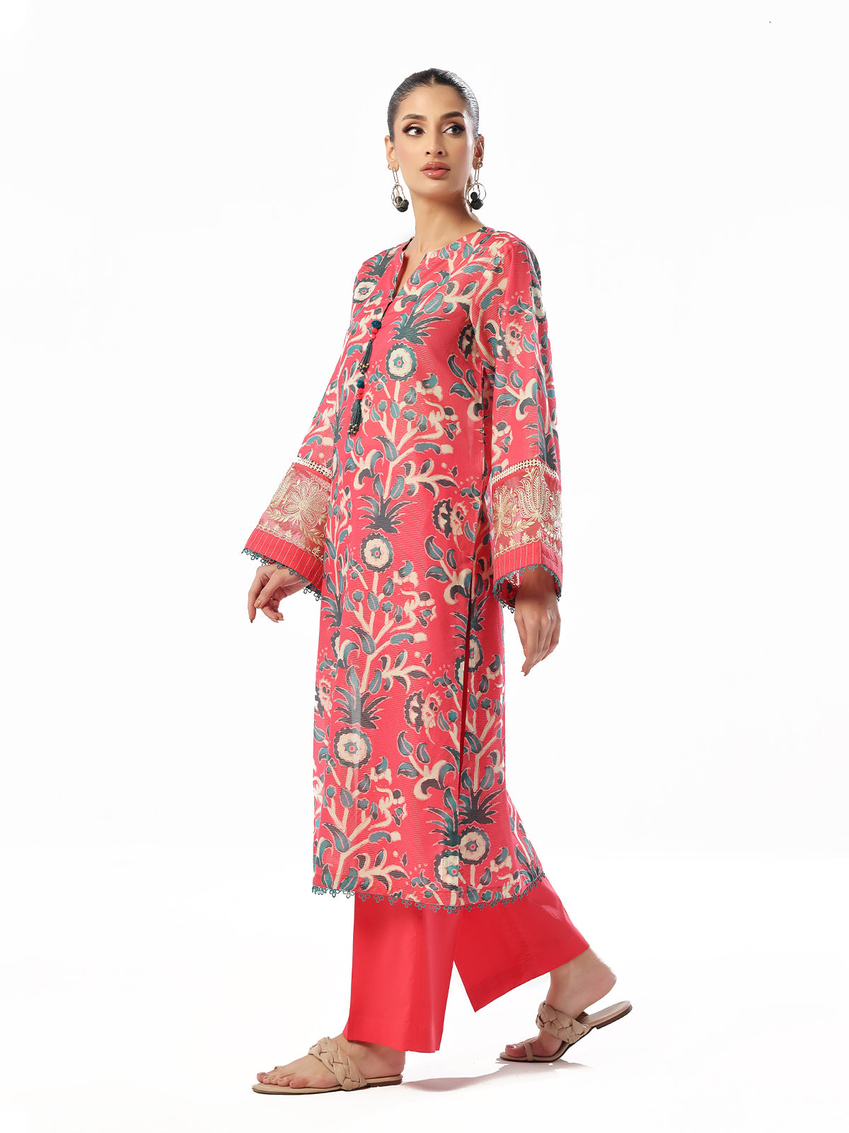 2PC Embroidered Unstitched Shirt Trouser Masoori Lawn Pink & Red - OLE2PT-6310-B