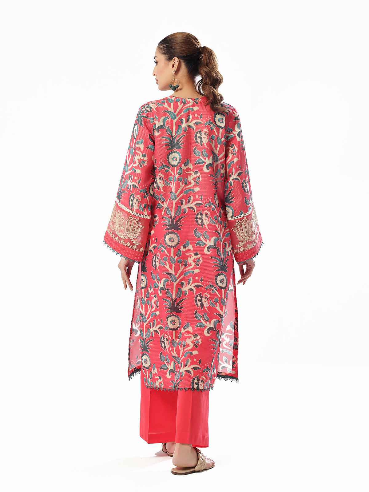 2Pc Embroidered Pret & Unstitched Shirt Trouser Maisoori Lawn Pink & Red