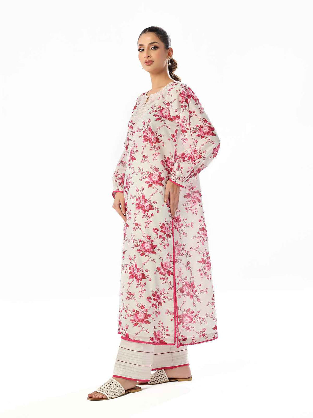 2Pc Embroidered Pret & Unstitched Shirt Trouser Maisoori Lawn White & Pink