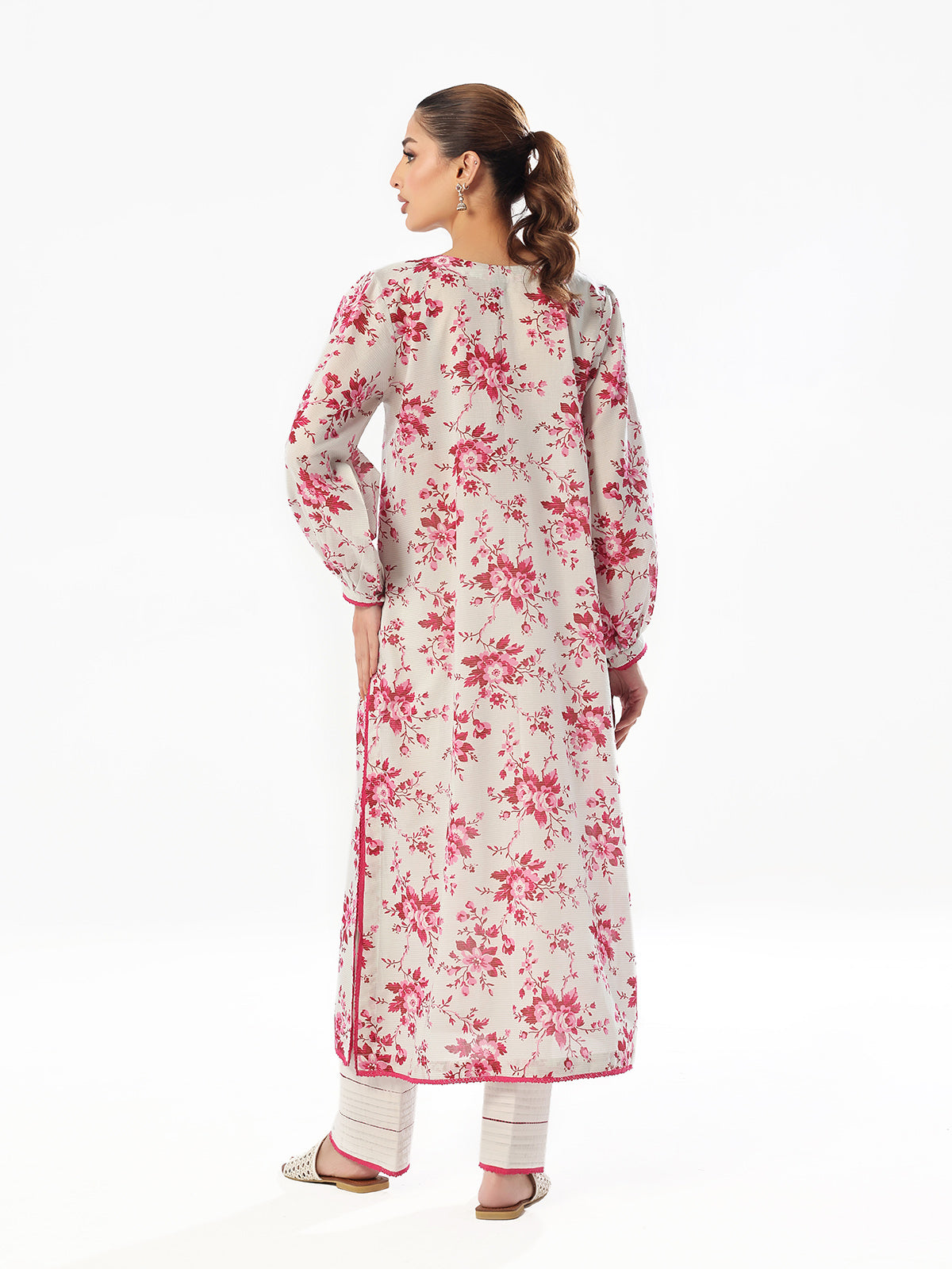 2PC Embroidered Unstitched Shirt Trouser Masoori Lawn White & Pink - OLE2PT-6340-A