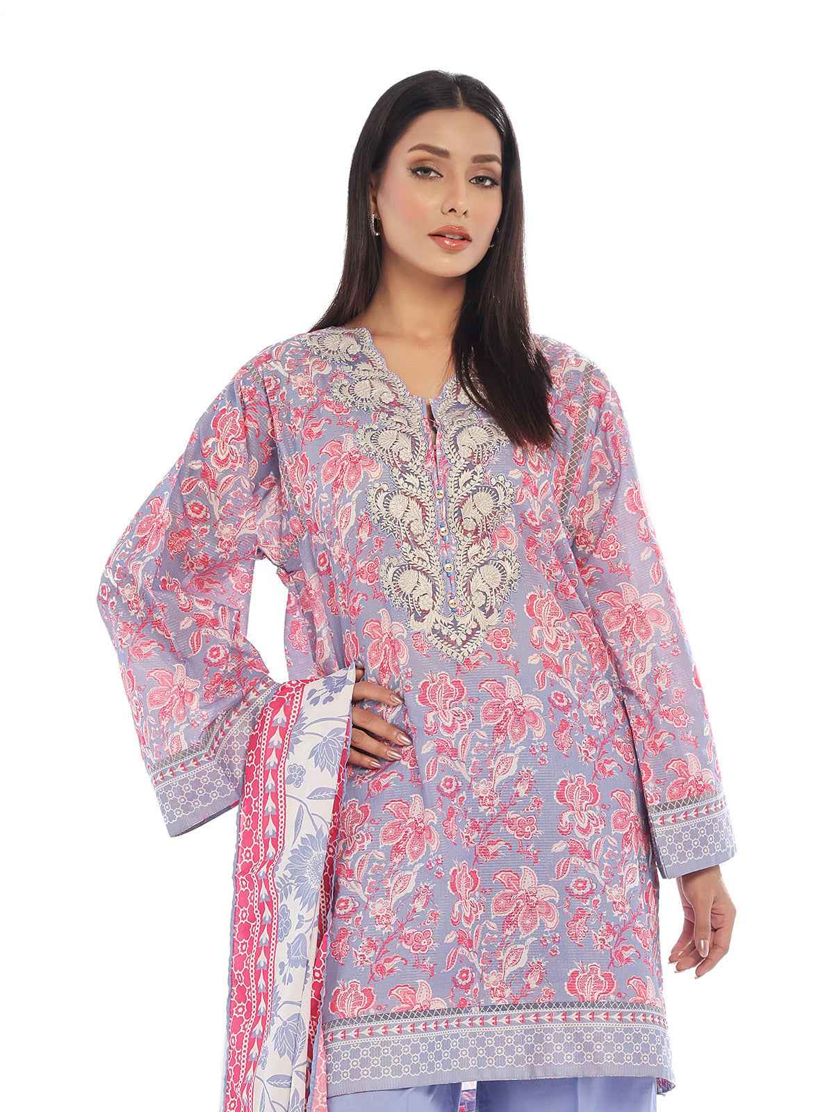 3Pc Embroidered Pret & Unstitched Suit Masoori Lawn Grey