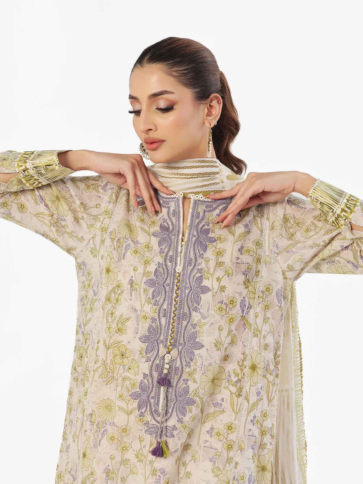 3PCs Embroidered Pret & Unstitched Suit Masoori Lawn Mehndi