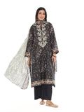 3Pc Embroidered Pret & Unstitched Suit Masoori Lawn Black