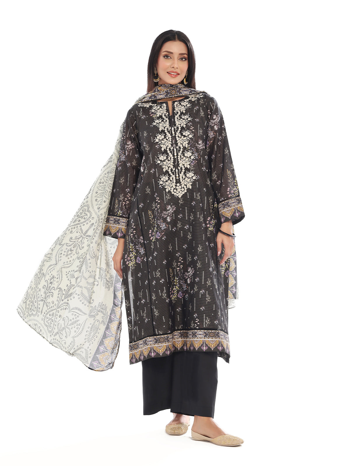 3Pc Embroidered Pret & Unstitched Suit Masoori Lawn Black