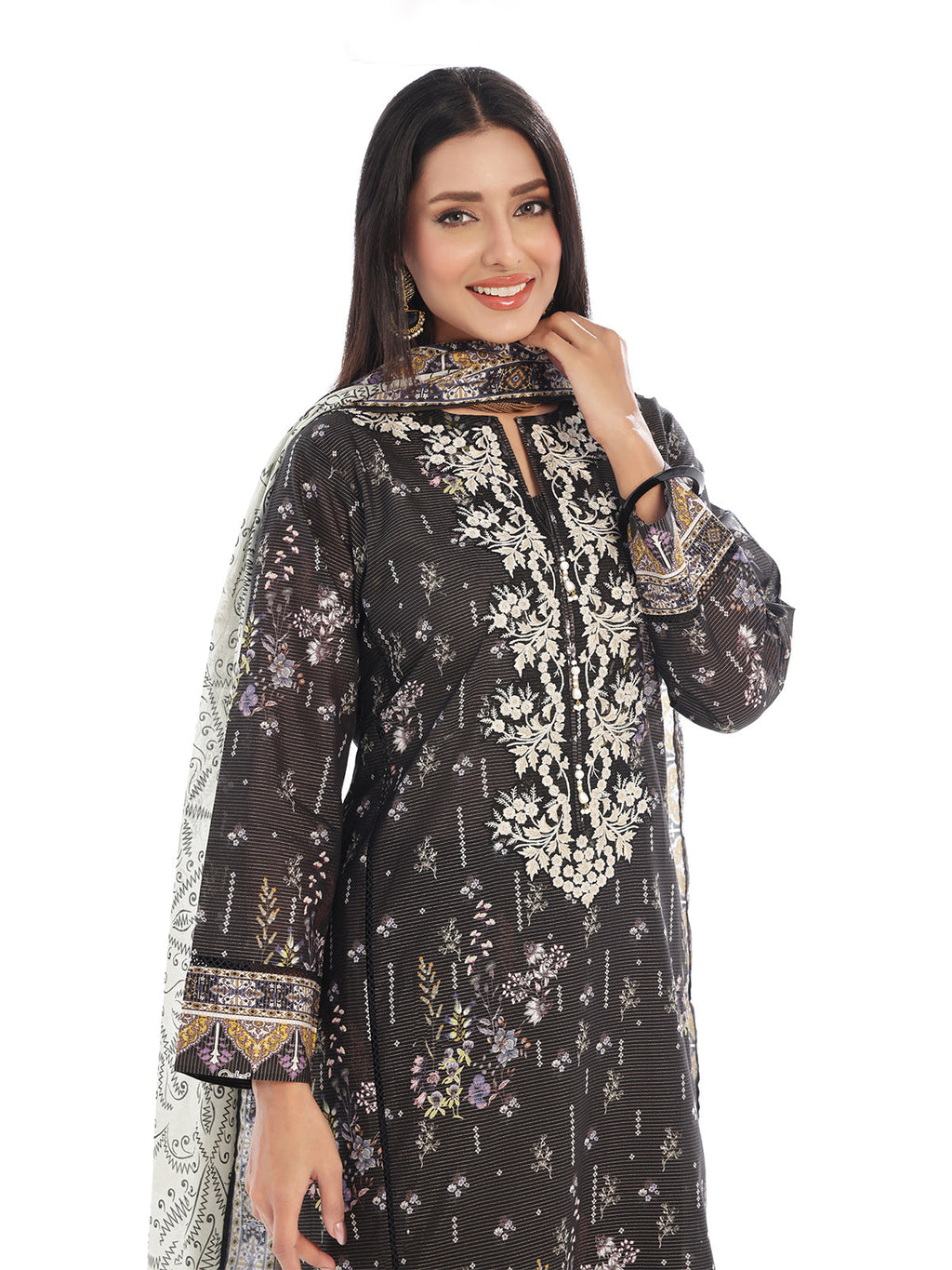 3Pc Embroidered Pret & Unstitched Suit Masoori Lawn Black