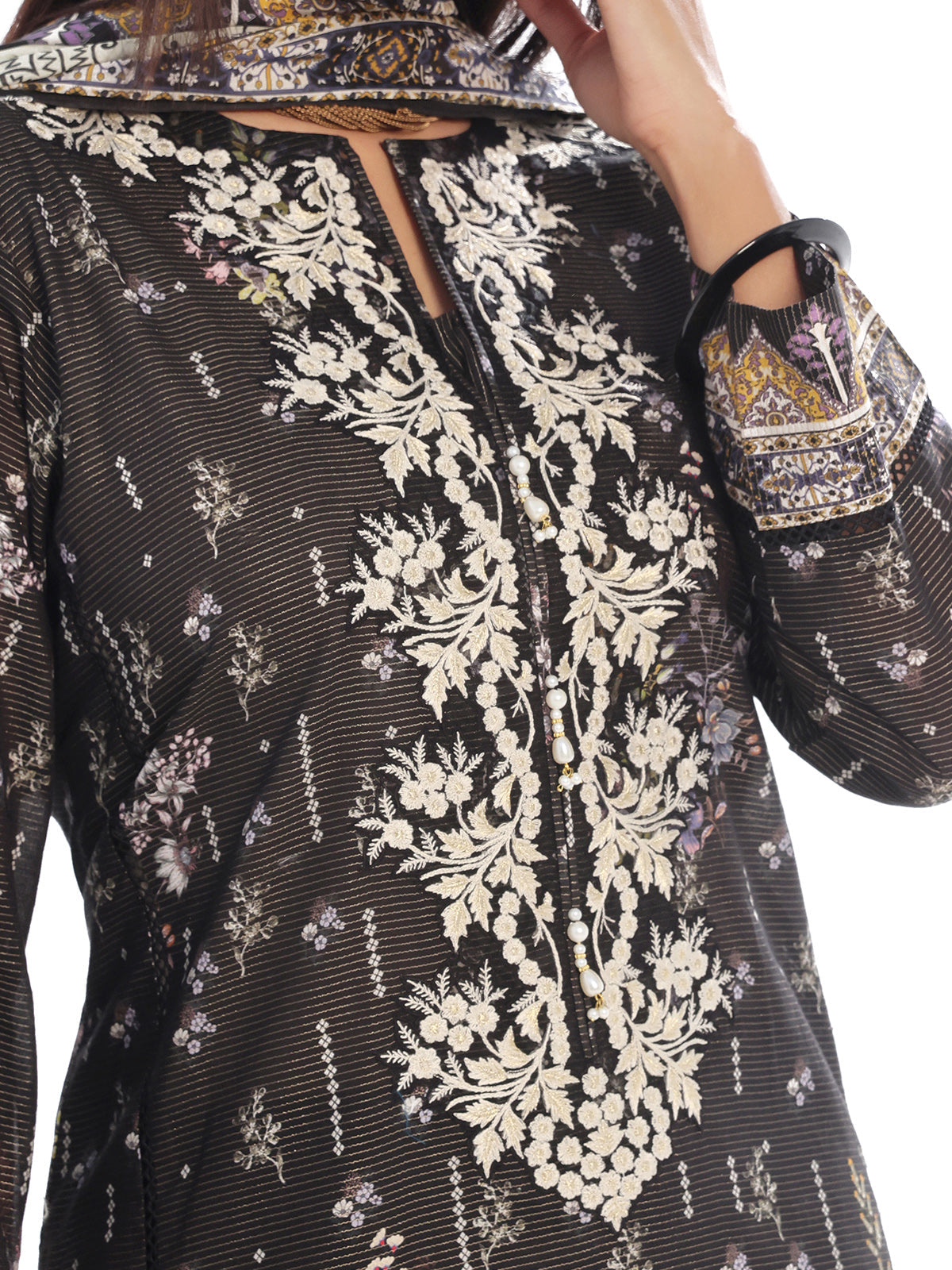 3Pc Embroidered Pret & Unstitched Suit Masoori Lawn Black