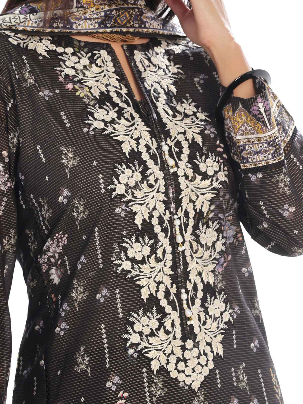 2Pc Embroidered Pret Shirt Dupatta Masoori Lawn Black - OWE2P-2412038-1