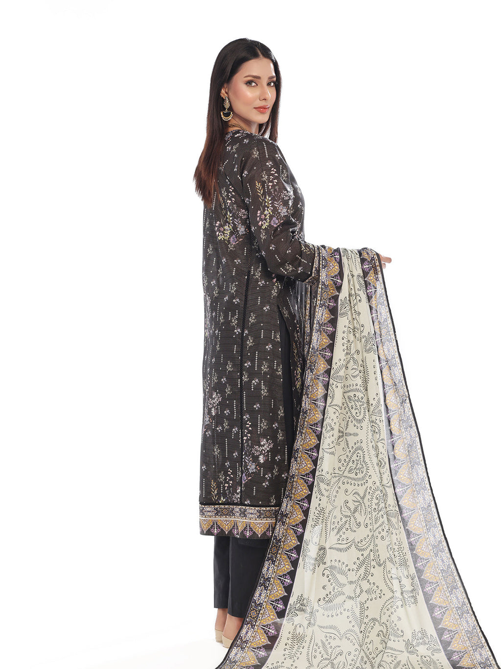3Pc Embroidered Pret & Unstitched Suit Masoori Lawn Black