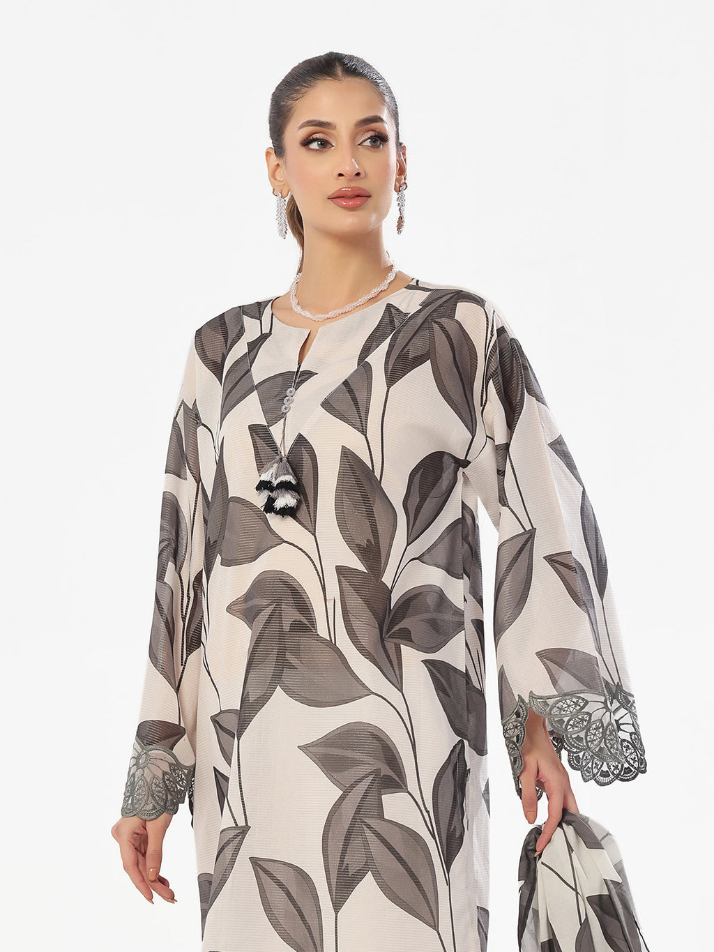 3Pc Embroidered Pret Suit Masoori Lawn Black & Grey - OWE3P-2412048