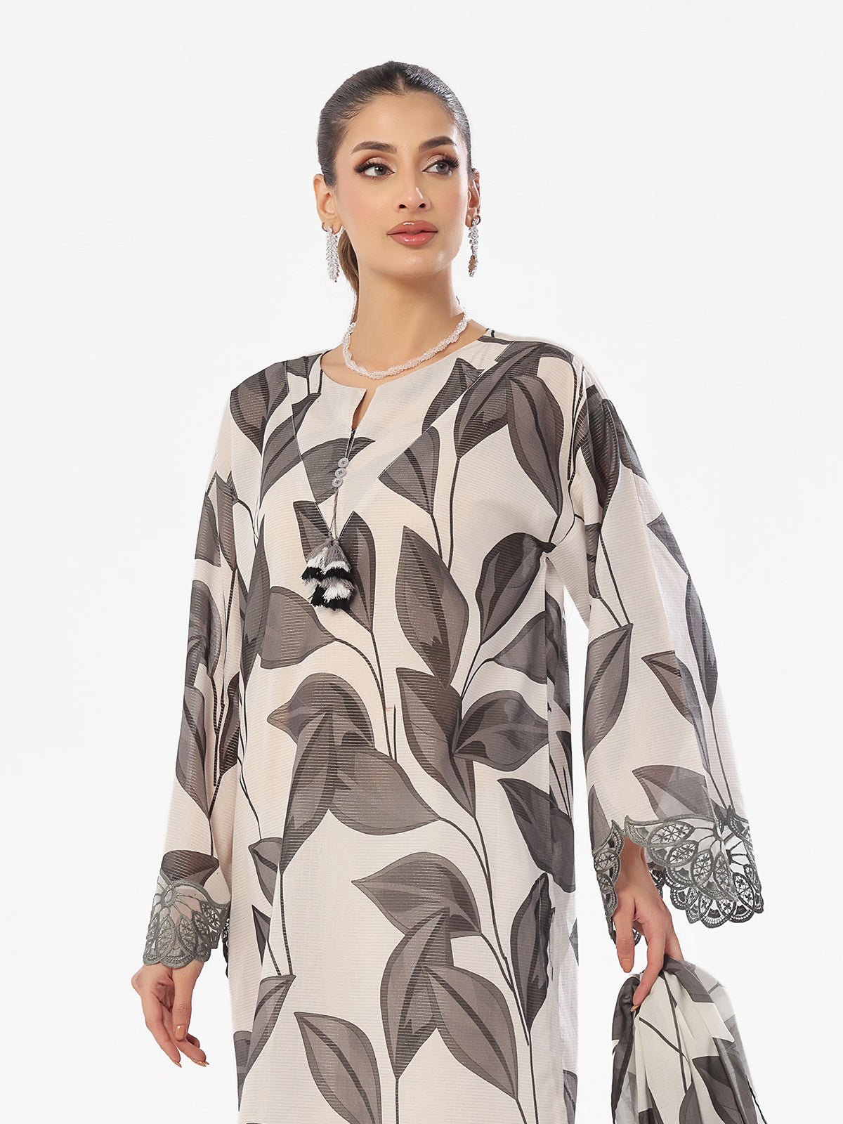 3Pc Embroidered Pret Suit Masoori Lawn Black & Grey - OWE3P-2412048