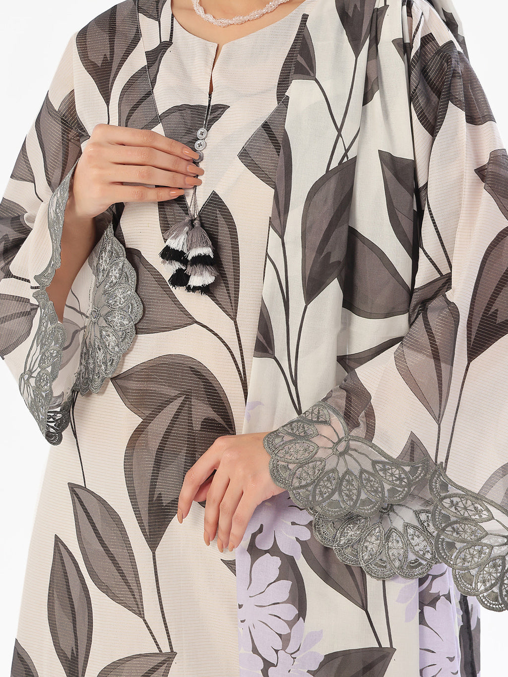 3Pc Embroidered Pret Suit Masoori Lawn Black & Grey - OWE3P-2412048