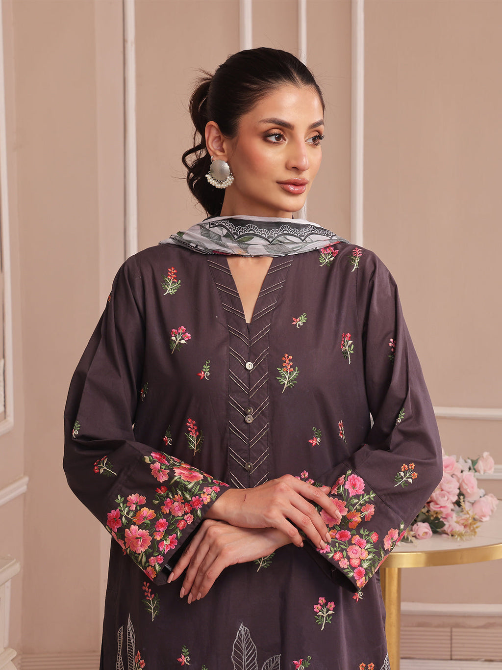 3PCs Embroidered Pret & Unstitched Suit Dyed Cambric Black