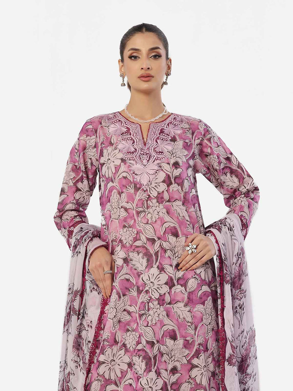 2Pc Embroidered Pret Shirt & Shalwar Masoori Lawn Magenta - OWE2P-2412023