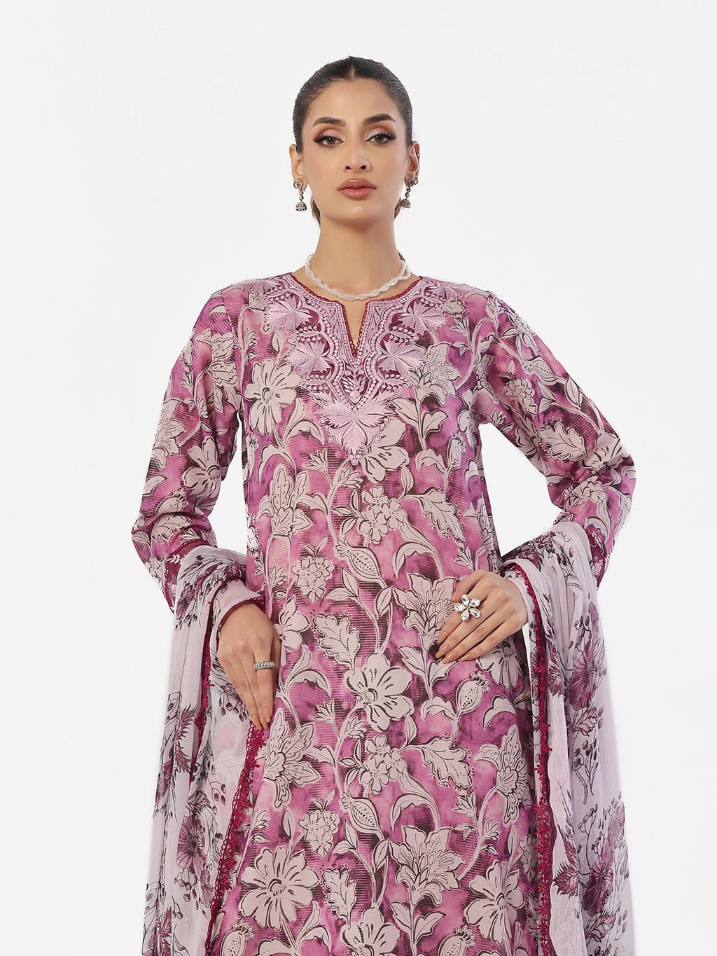 3Pc Embroidered Pret Suit Masoori Lawn Magenta - OWE3P-2412023