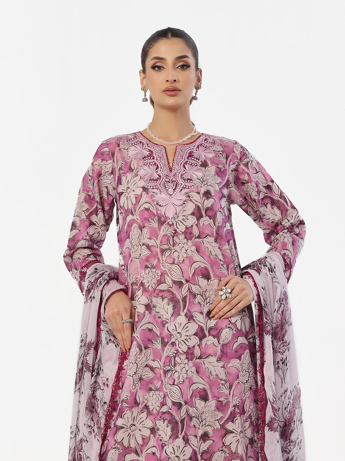 3Pc Embroidered Pret Suit Masoori Lawn Magenta - OWE3P-2412023