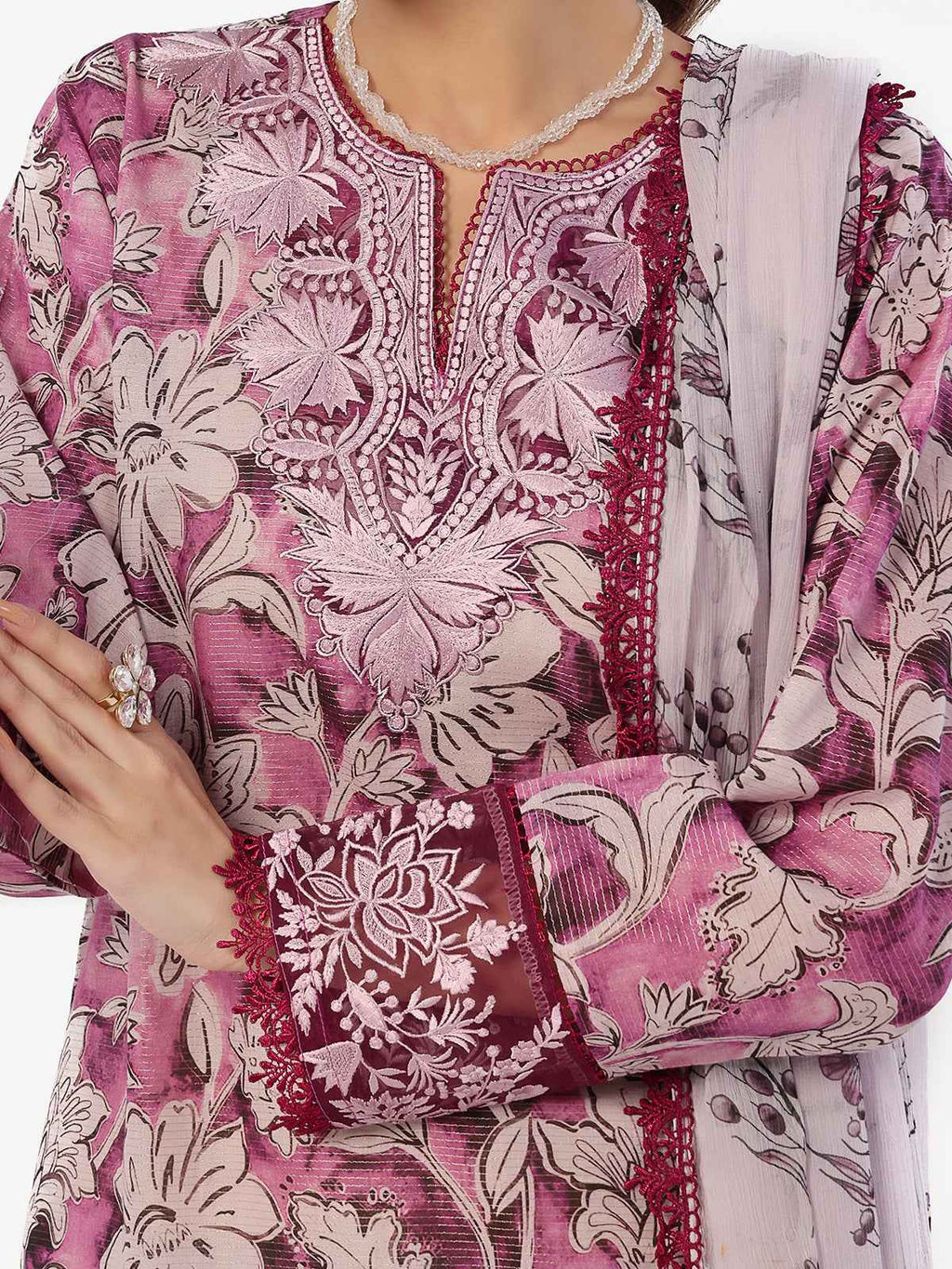 2Pc Embroidered Pret Shirt & Shalwar Masoori Lawn Magenta - OWE2P-2412023