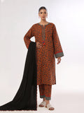3Pc Printed Unstitched Suit Lawn Rust Black - OL3P-6441-A