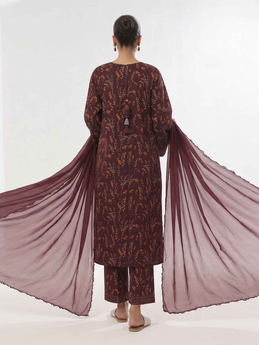 3Pc Printed Unstitched Suit Lawn Maroon - OL3P-6443-A