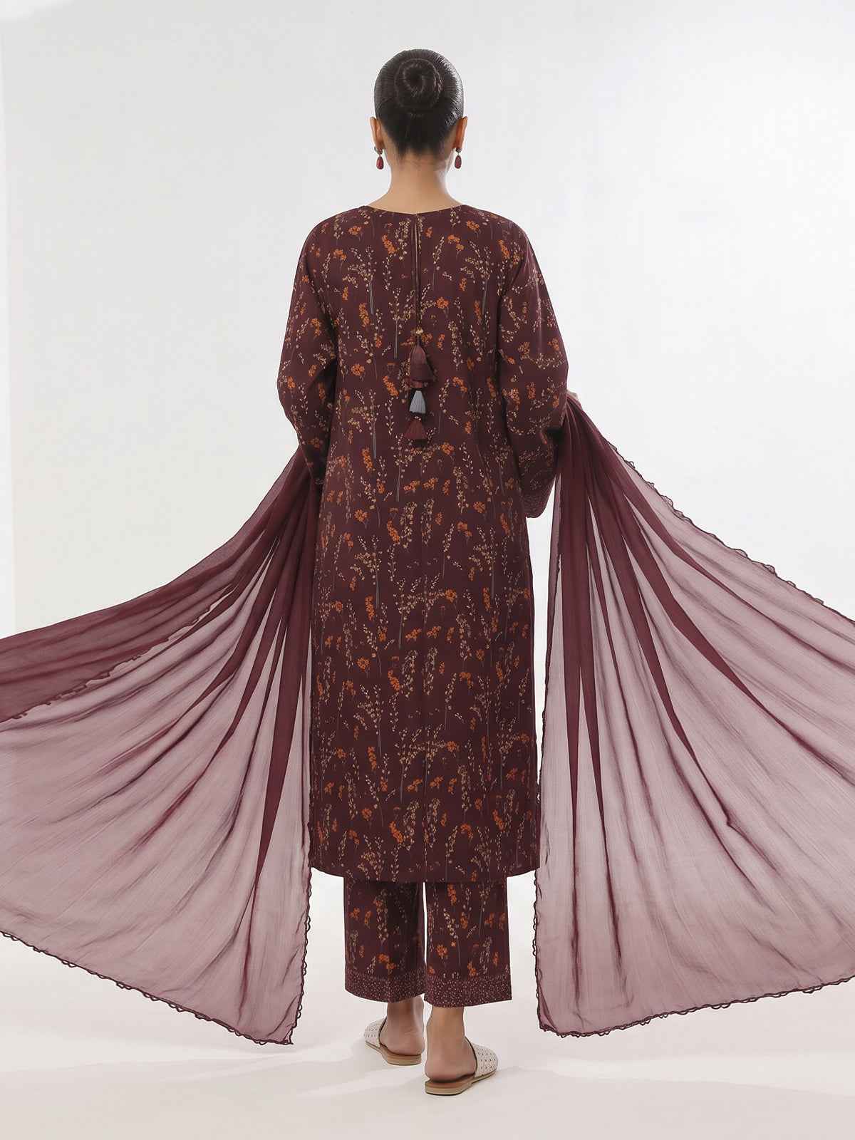3Pc Printed Unstitched Suit Lawn Maroon - OL3P-6443-A