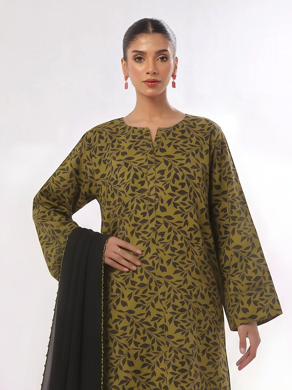 3Pc Printed Unstitched Suit Lawn Mehandi - OL3P-6444-A