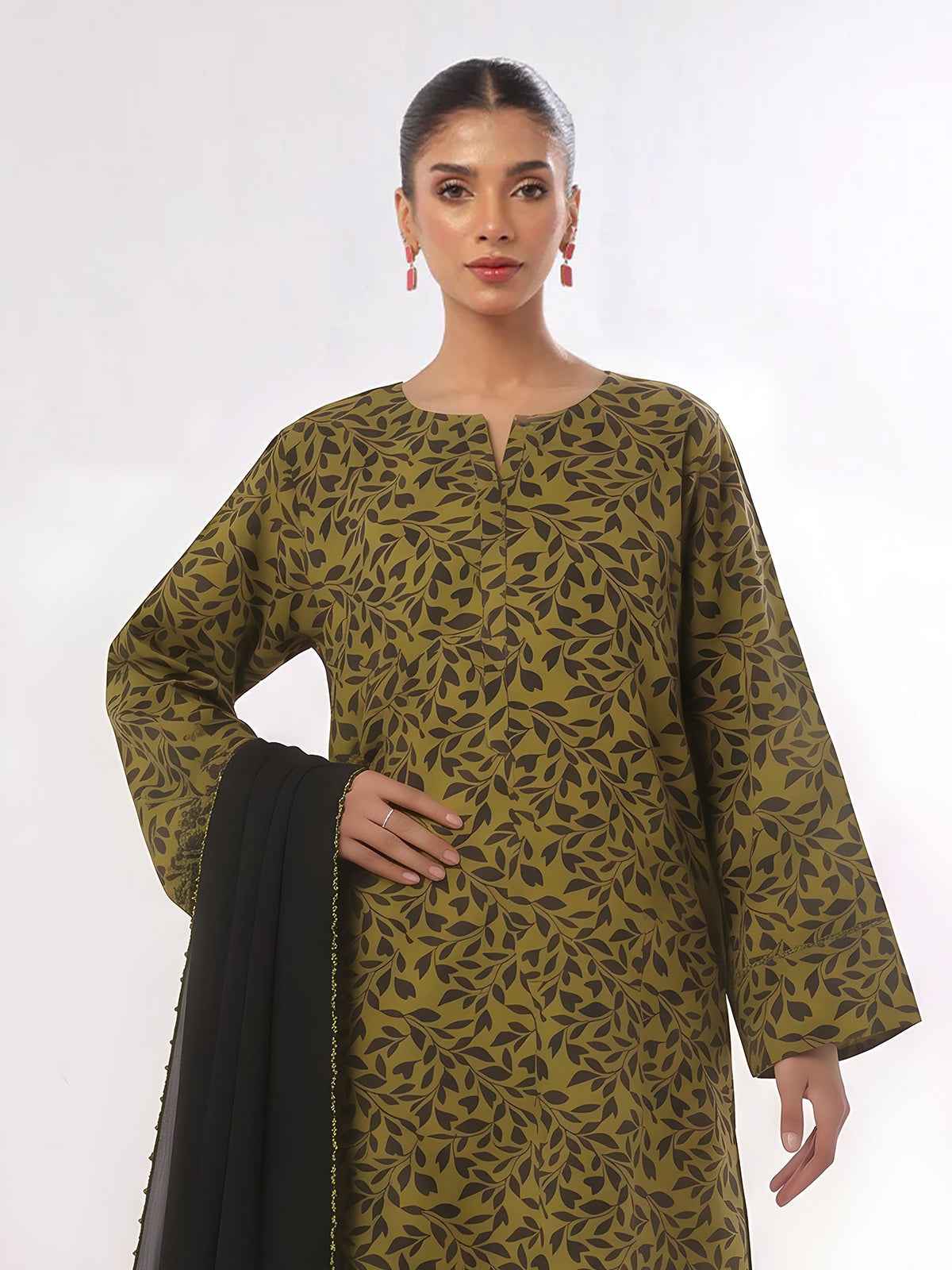 3Pc Printed Unstitched Suit Lawn Mehandi - OL3P-6444-A