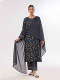 3Pc Printed Unstitched Suit Lawn Navy Blue - OL3P-6446-A