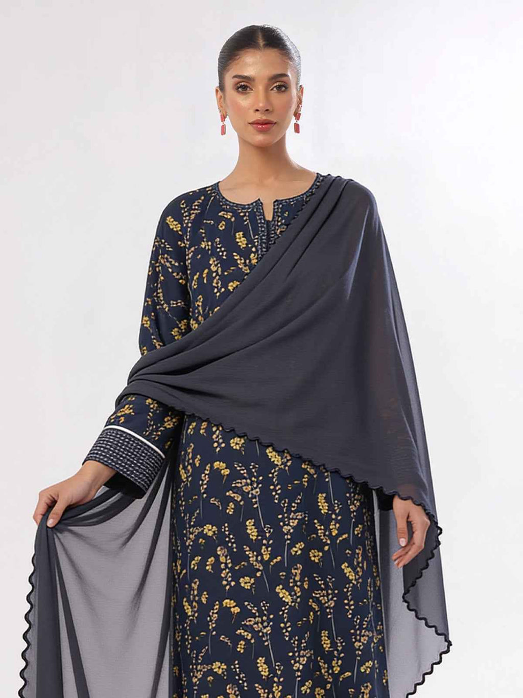3Pc Printed Unstitched Suit Lawn Navy Blue - OL3P-6446-A