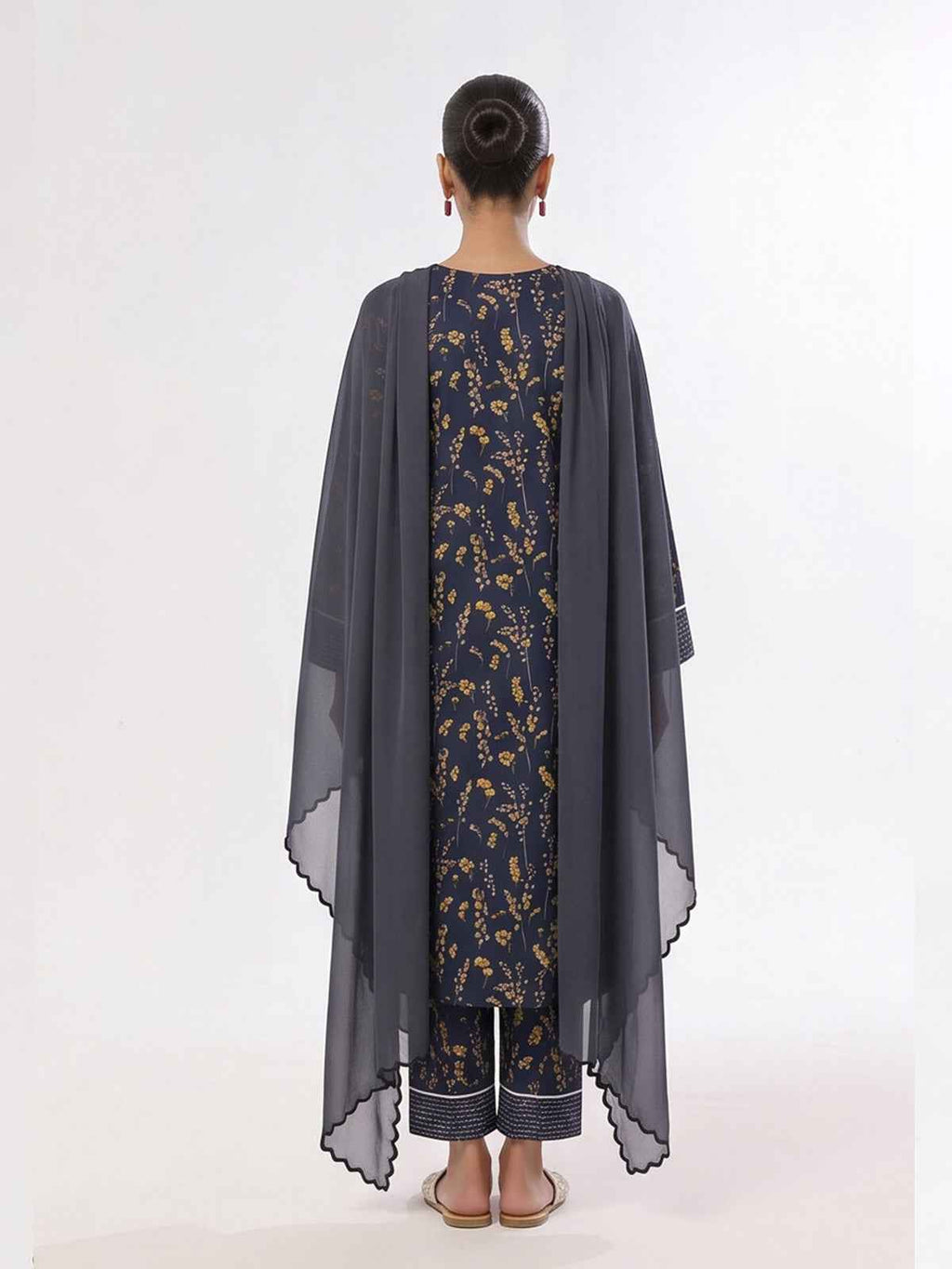 3Pc Printed Unstitched Suit Lawn Navy Blue - OL3P-6446-A