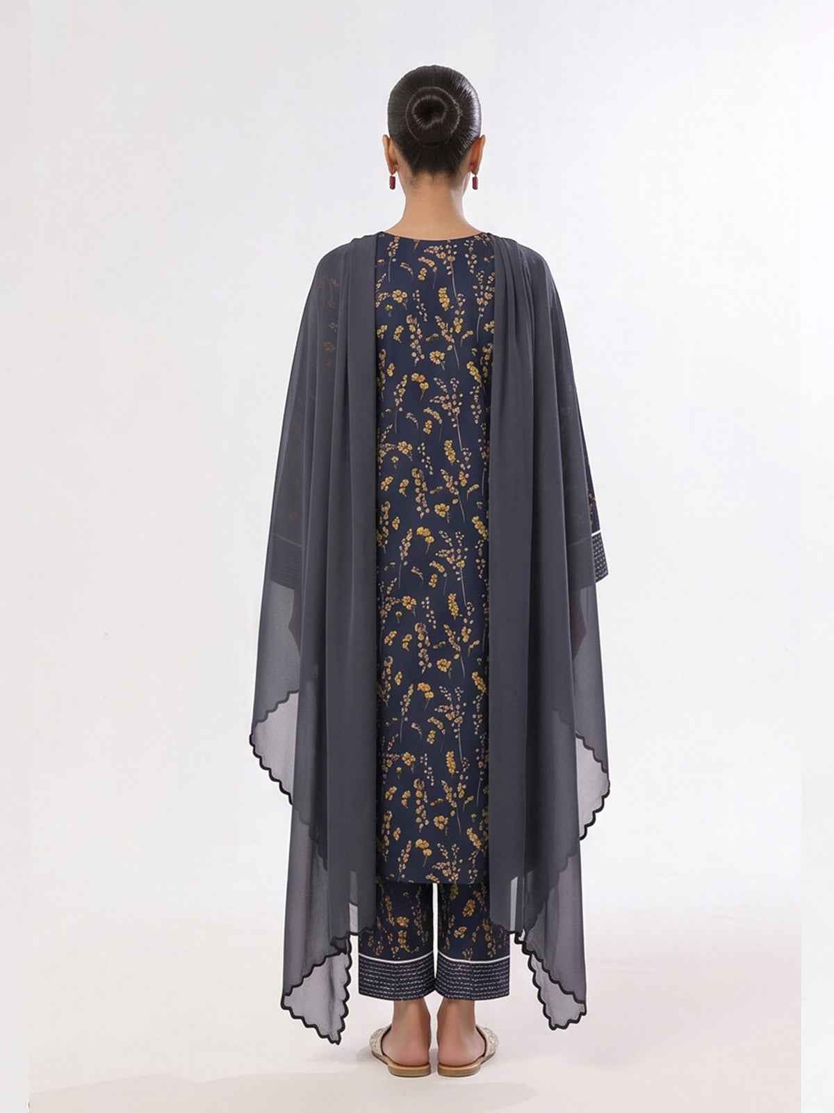 3Pc Printed Unstitched Suit Lawn Navy Blue - OL3P-6446-A
