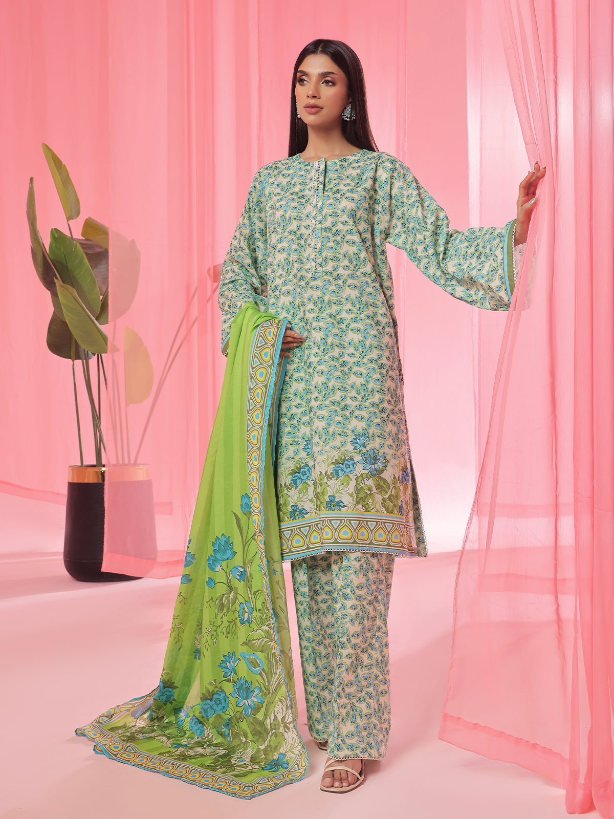 3PCs Printed Pret Suit Lawn Green - OW3P-2504006