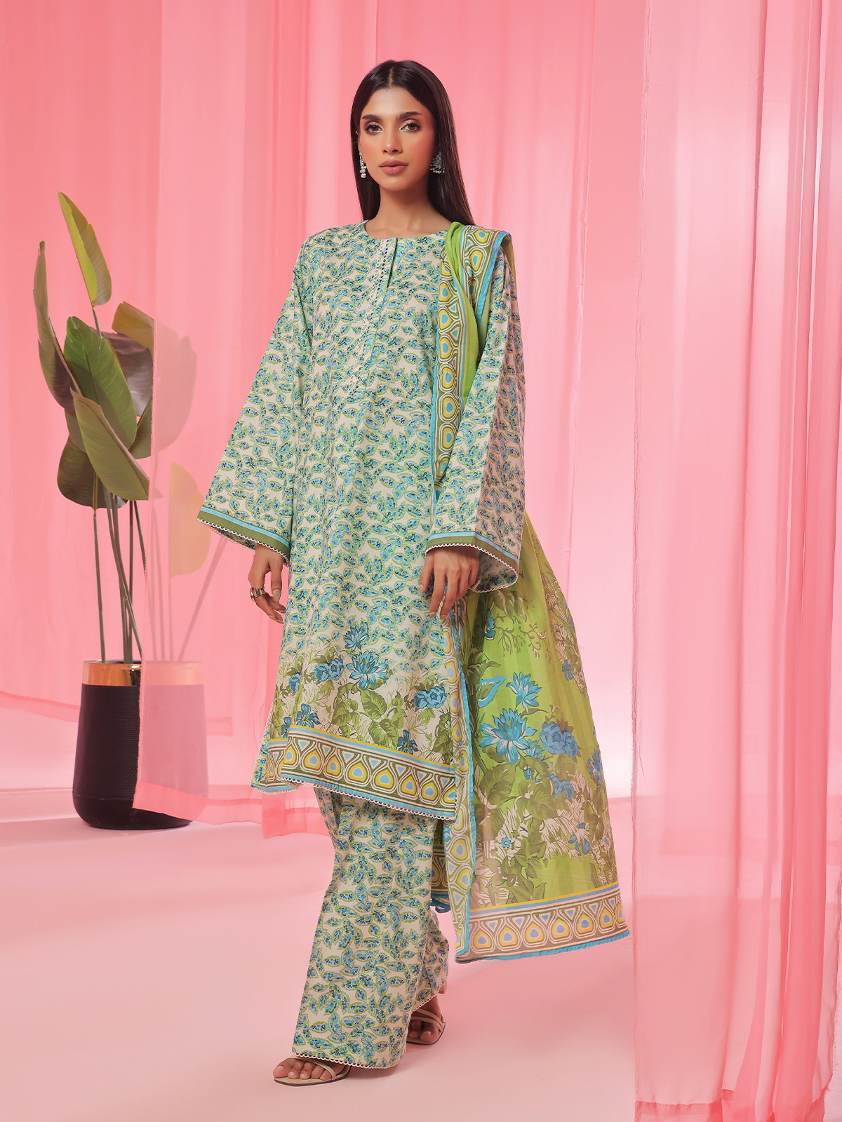 3PCs Printed Pret Suit Lawn Green - OW3P-2504006
