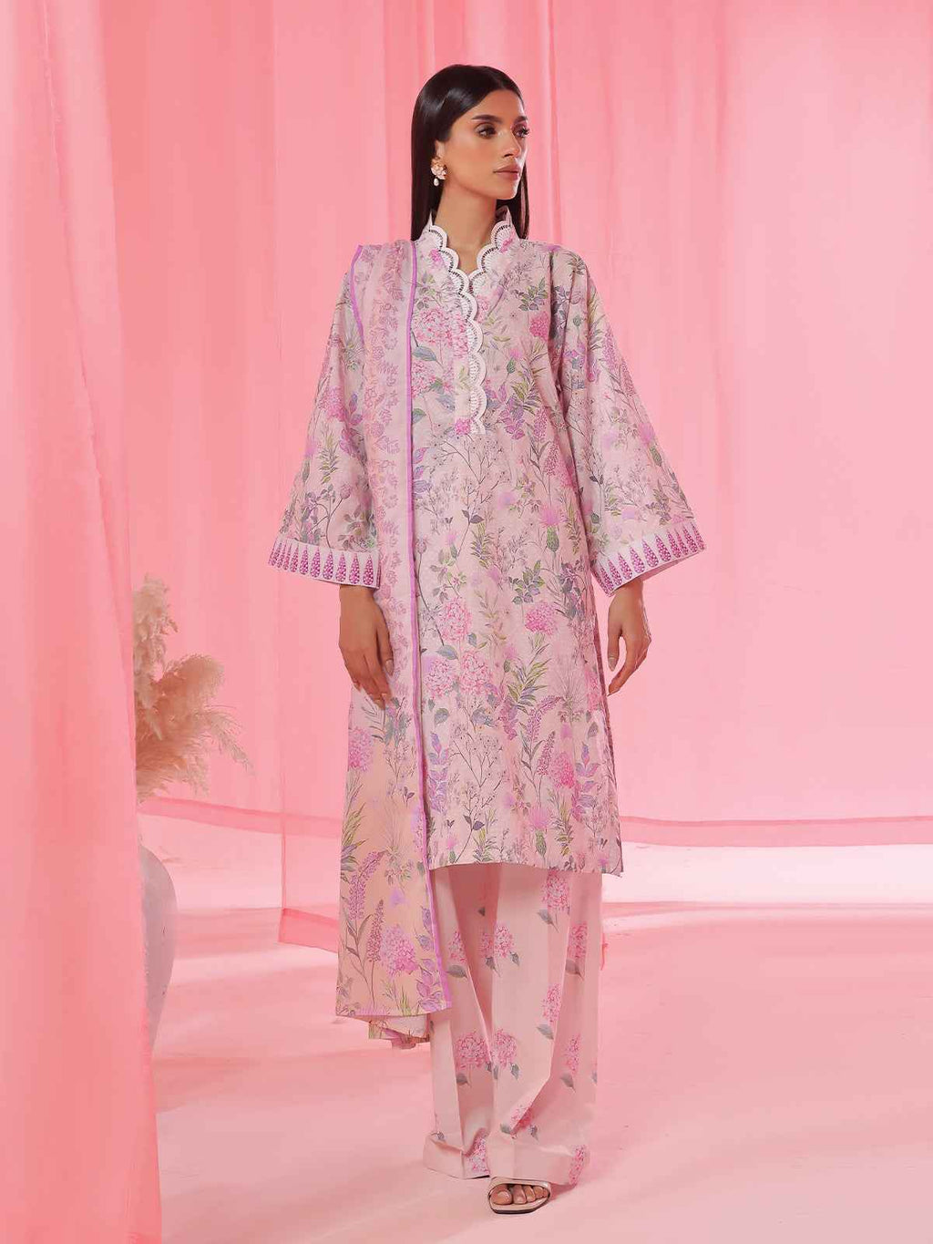 3PCs Printed Pret & Unstitched Suit Lawn Peach