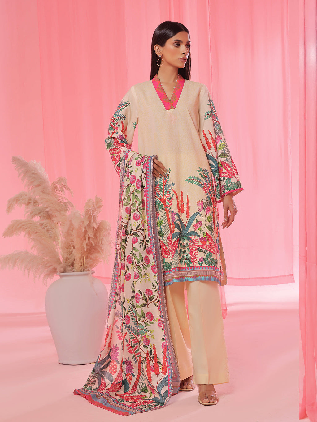 3PCs Printed Pret Suit Lawn Beige - OW3P-2504003