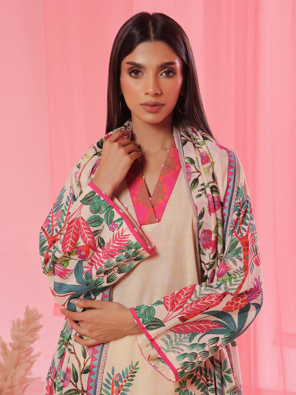 3PCs Printed Pret Suit Lawn Beige - OW3P-2504003