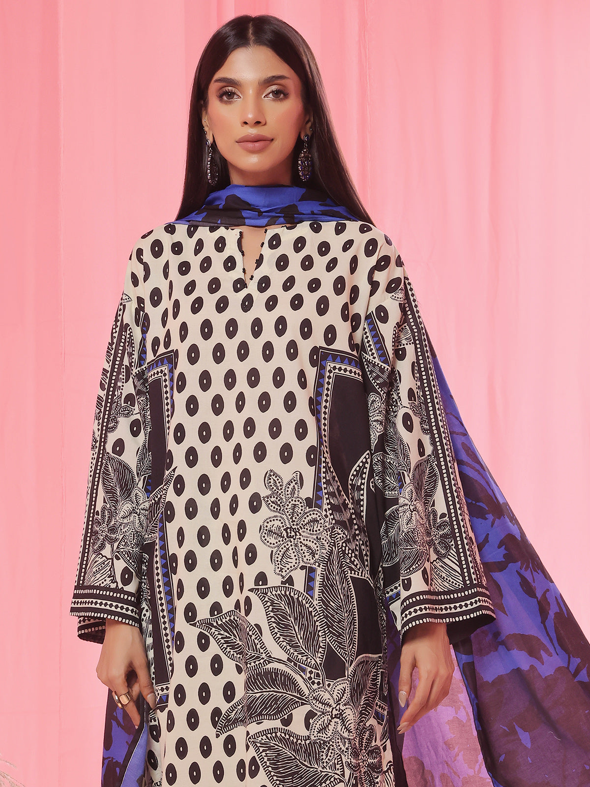 3PCs Printed Pret & Unstitched Suit Lawn Black