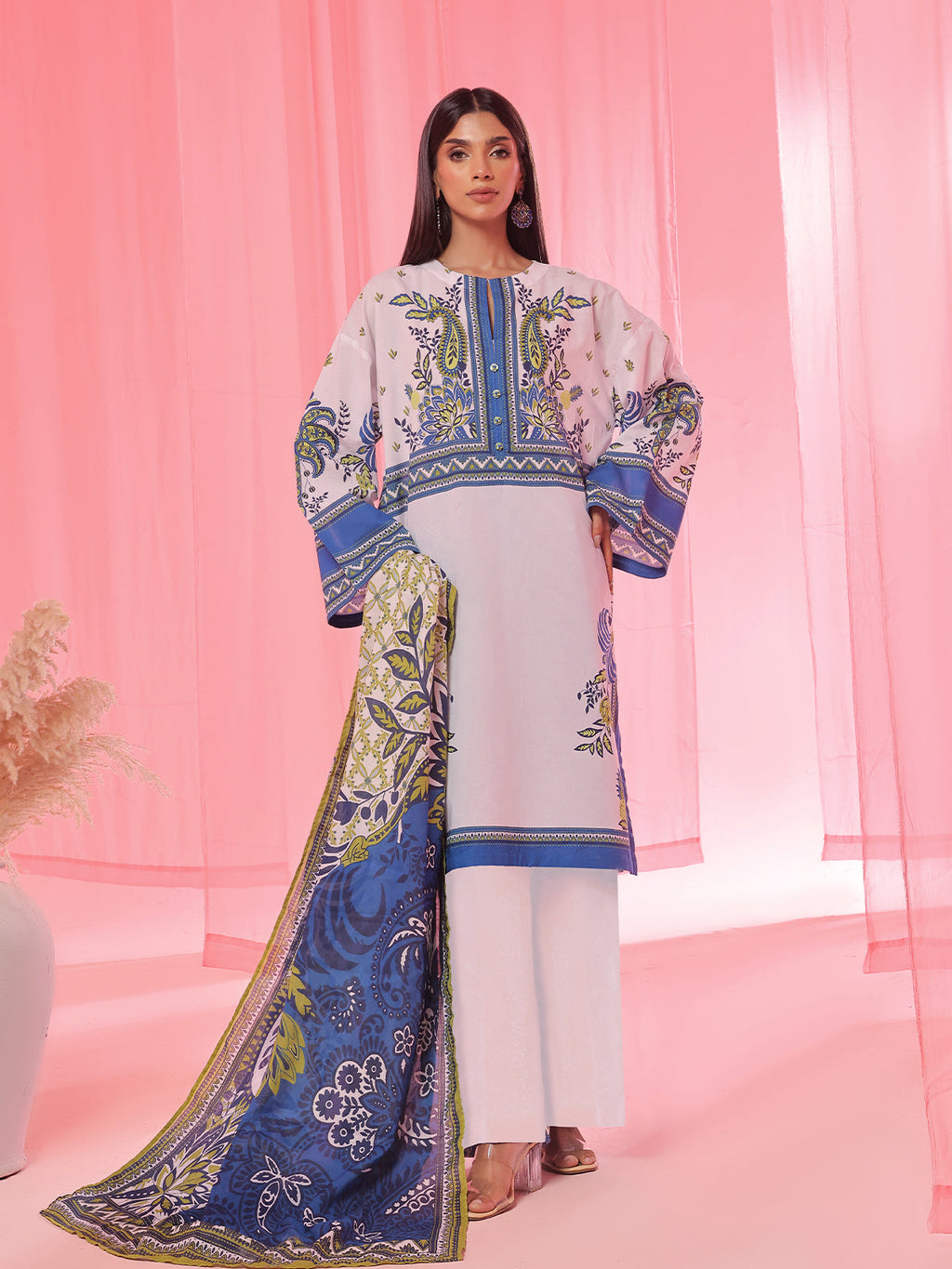 3PCs Printed Unstitched Suit Lawn Blue - OL3P-6364-A