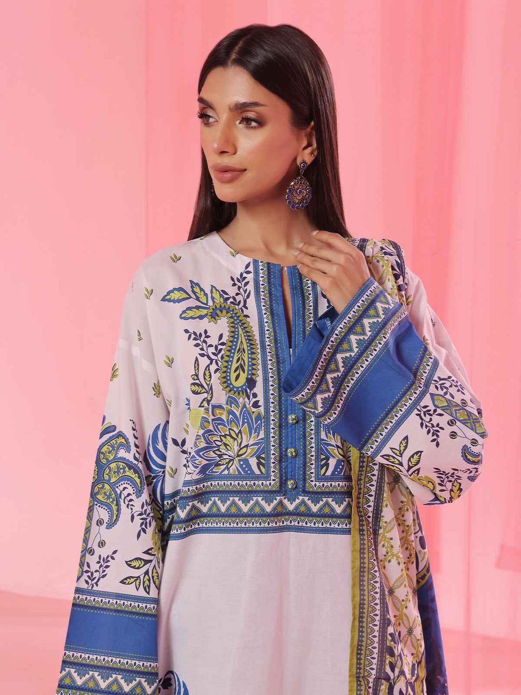 3PCs Printed Pret & Unstitched Suit Lawn Blue