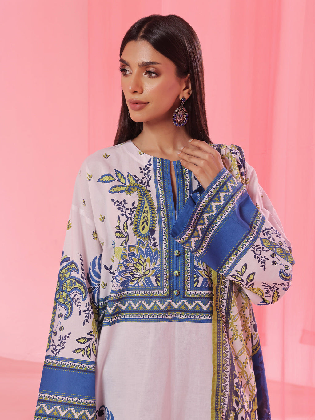 3PCs Printed Unstitched Suit Lawn Blue - OL3P-6364-A
