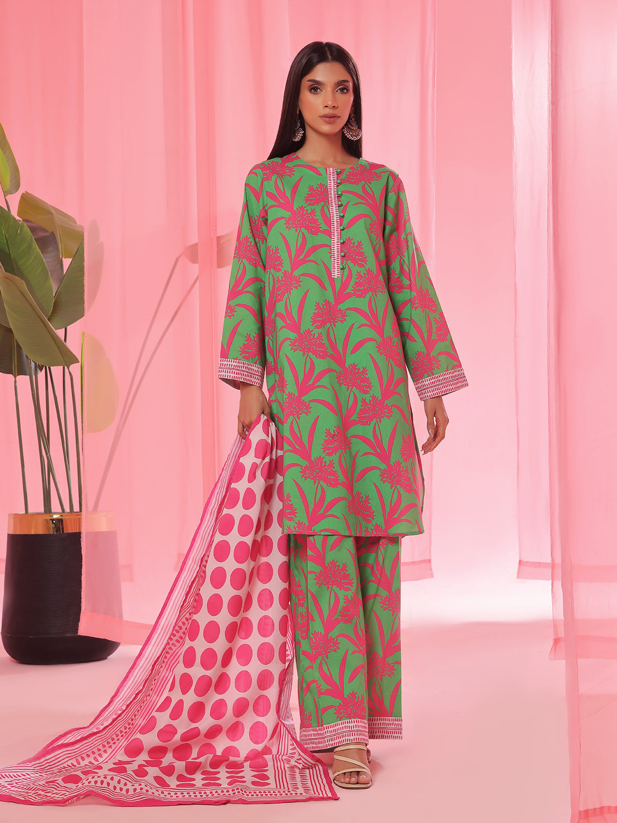 3PCs Printed Pret Suit Lawn Green - OW3P-2504010
