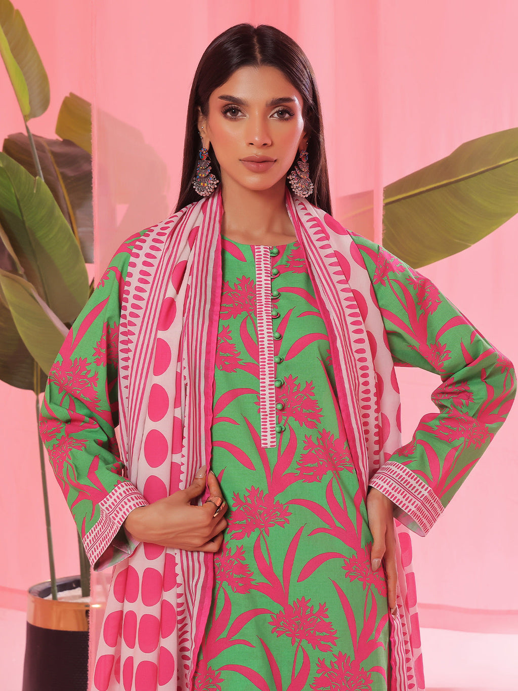 3PCs Printed Pret & Unstitched Suit Lawn Green
