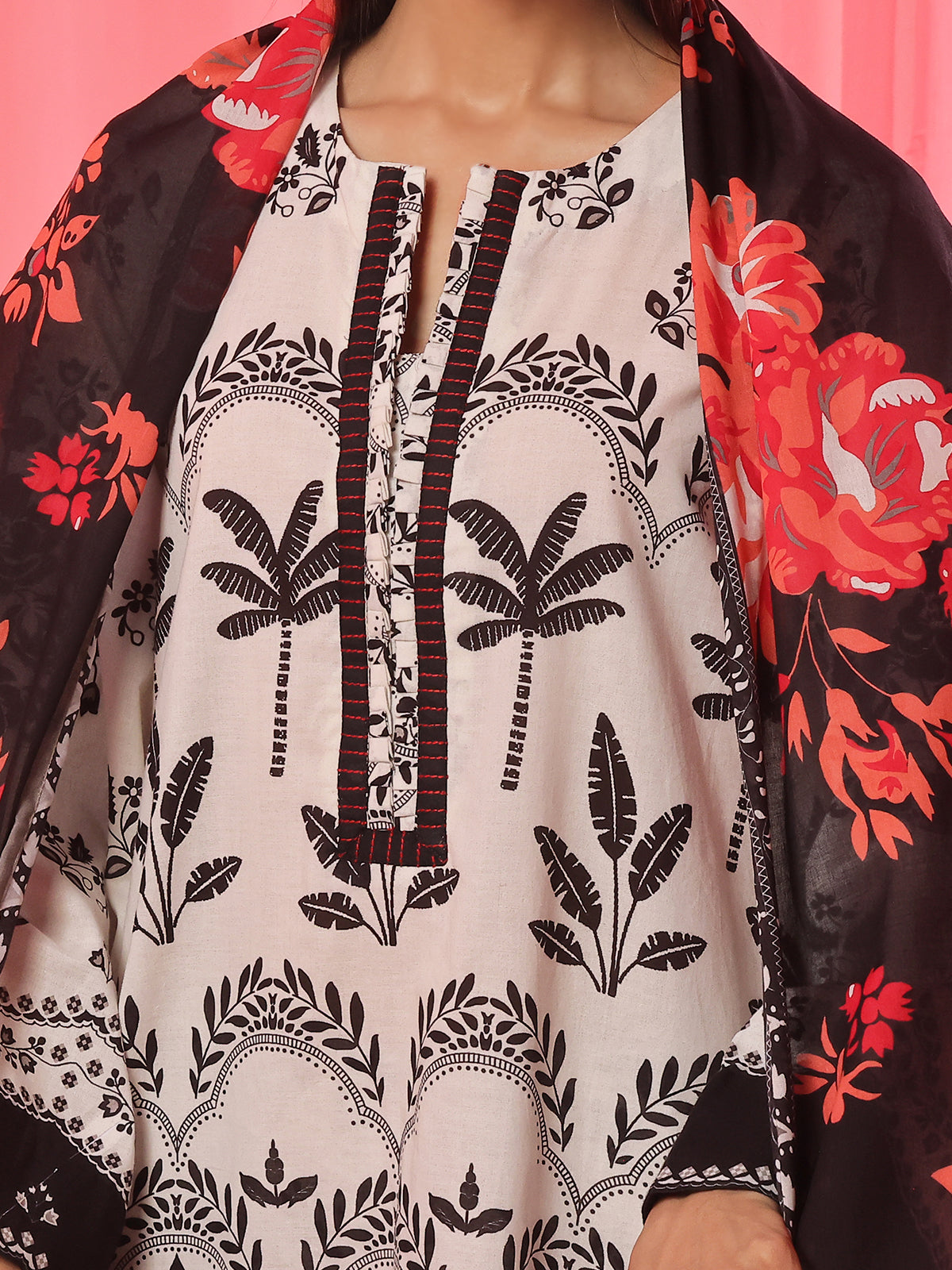 3PCs Printed Pret & Unstitched Suit Lawn Black