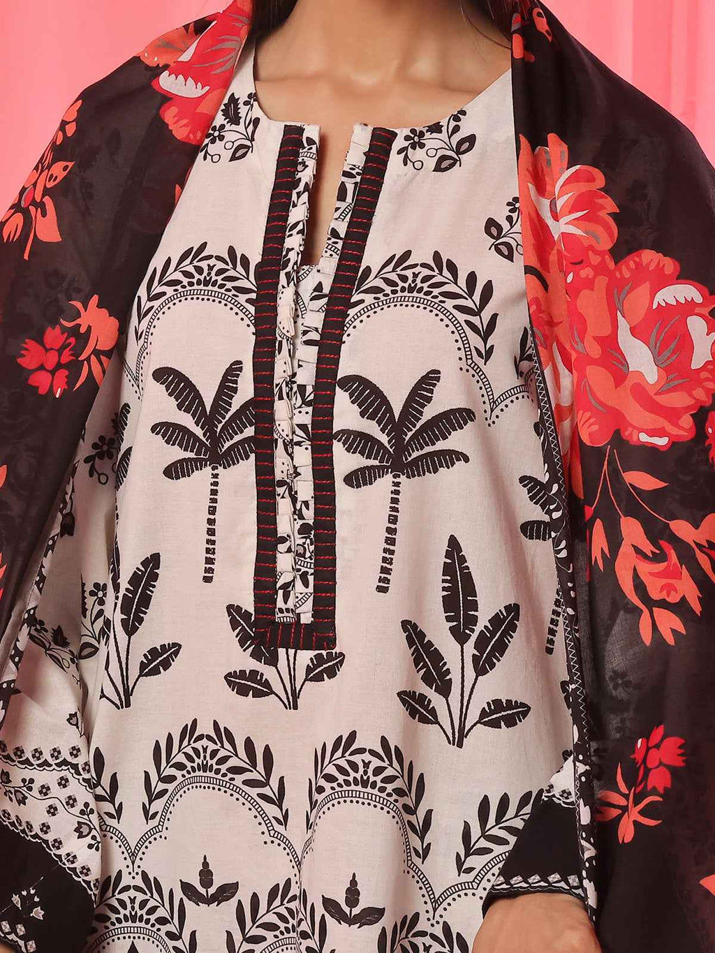 3PCs Printed Pret & Unstitched Suit Lawn Black