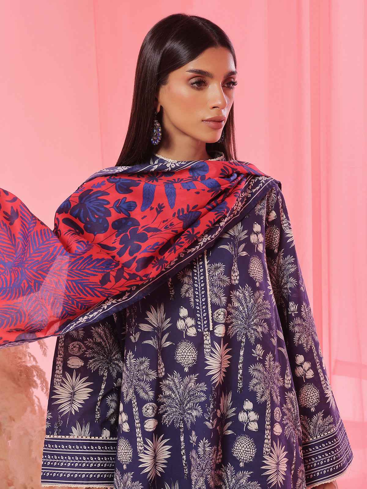 3PCs Printed Pret & Unstitched Suit Lawn Blue