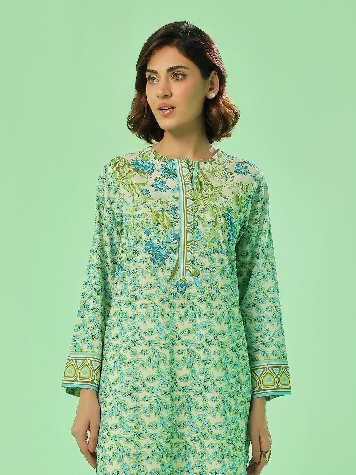 1PC Printed Pret Kurti Lawn Green - OWKT-2504013