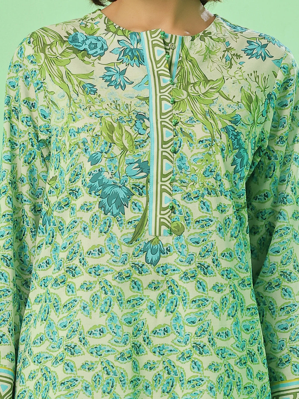 1PC Printed Pret Kurti Lawn Green - OWKT-2504013