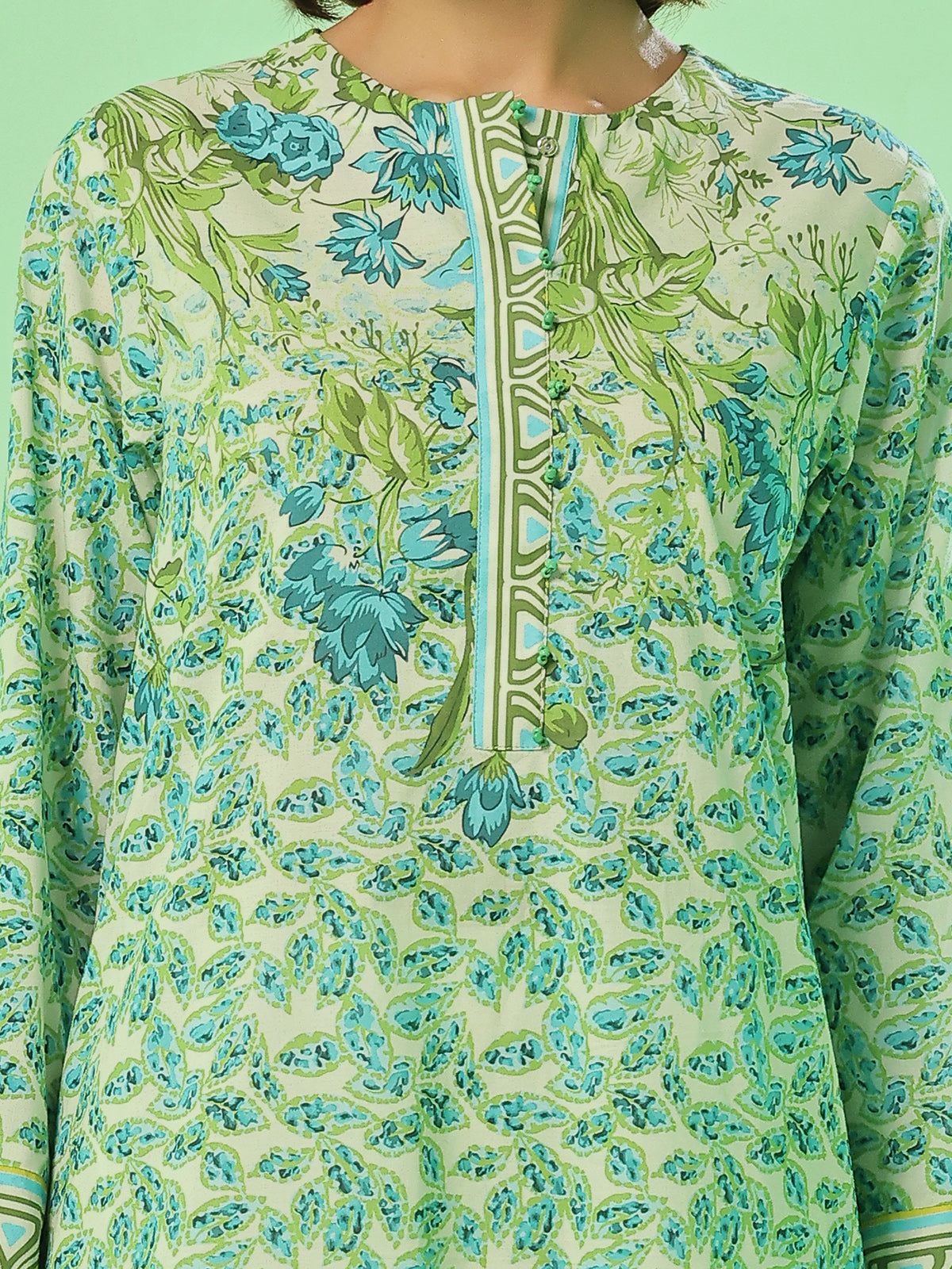 1PC Printed Pret Kurti Lawn Green - OWKT-2504013