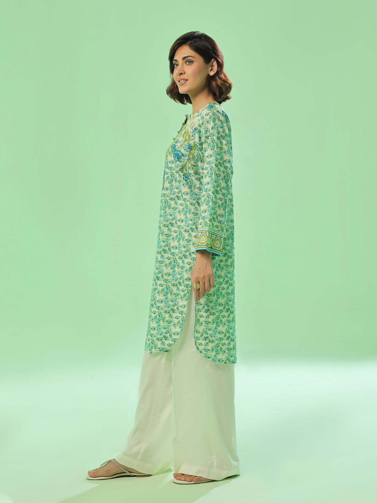 1PC Printed Pret Kurti Lawn Green - OWKT-2504013